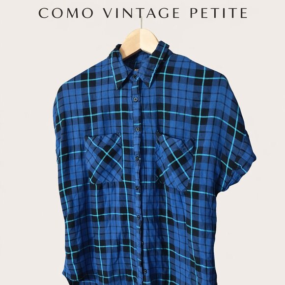 Como Vintage Tops - Como Vintage Petite Plaid Button Front Blouse Size Small